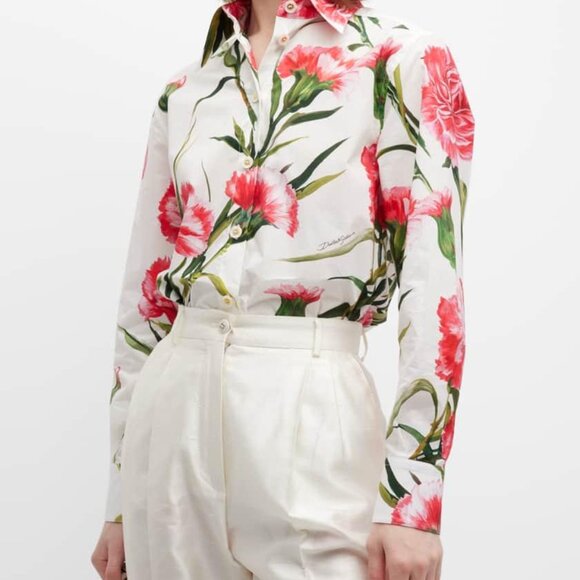 Dolce & Gabbana Floral Print Button Down Cotton Blouse - Picture 2 of 11
